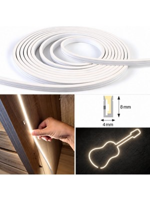Tr Ince Neon LED Şerit 5 Metre, 4 × 8 Mm, 4000K Natural, Dc 24V, IP67, Esnek Dekoratif Aydınlatm