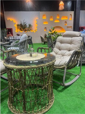 Tr Rattan Lucas Bistro Sallanır Çay Seti, Kahverengi, Bahçe Balkon Mobilyası