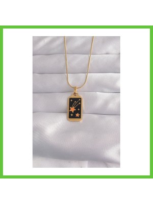 Bezos 316L Çelik Gold Renk Siyah Mineli Yıldız Figür Tarot Kolye Dmc