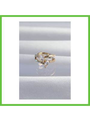 Bezos Pirinç Gold Renk Zirkon Taşlı Damla Earcuff Küpe Dmc
