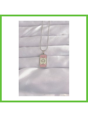 Bezos 316L Çelik Gümüş Renk Pembe Mineli Ay Figür Tarot Kolye Dmc