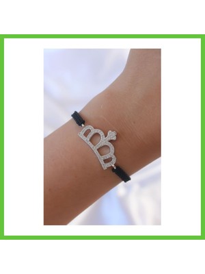 Bezos Gümüş Renk Zirkon Taşlı Taç Figür Makrome Bileklik Dmc