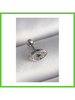 Bezos 316L Çelik Gümüş Renk Zirkon Taşlı Göz Tragus Piercing Dmc