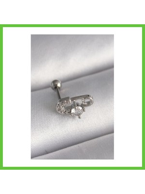 Bezos 316L Çelik Gümüş Renk Zirkon Taşlı Toplu Iğne Tragus Piercing Dmc