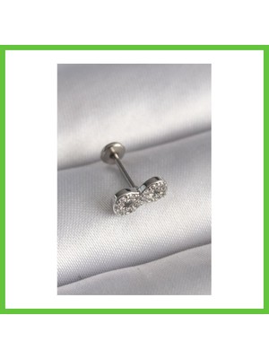 Bezos 316L Çelik Gümüş Renk Zirkon Taşlı Sonsuzluk Model Tragus Piercing Dmc