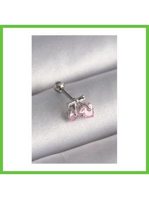 Bezos 316L Çelik Gümüş Renk Pembe Zirkon Taşlı Kalp Tragus Piercing Dmc
