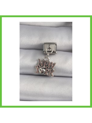 Bezos 316L Çelik Gümüş Renk Sallantı New York Yazı Model Nomination Charm Dmc