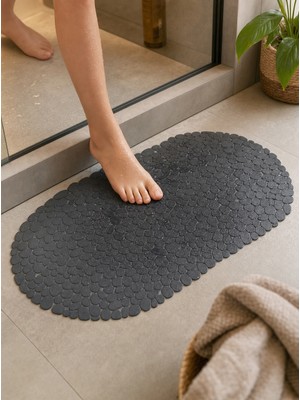 Mapple Home Pebble Taş Dokulu Silikon Vantuzlu Banyo Paspası – Kaymaz Tabanlı Duş Paspası, Antrasit 34X68