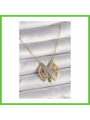 Bezos 316L Çelik Gold Renk Zirkon Taşlı Vintage Model Kadın Kolye Dmc