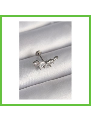 Bezos 316L Çelik Gümüş Renk Zirkon Taşlı Tragus Piercing Dmc