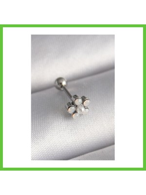 Bezos 316L Çelik Gümüş Renk Zirkon Taşlı Çiçek Model Tragus Piercing Dmc
