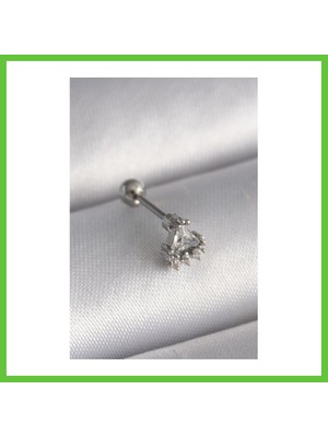 Bezos 316L Çelik Gümüş Renk Üçgen Zirkon Taşlı Tragus Piercing Dmc