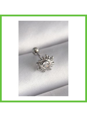 Bezos 316L Çelik Gümüş Renk Zirkon Taşlı Güneş Tragus Piercing Dmc