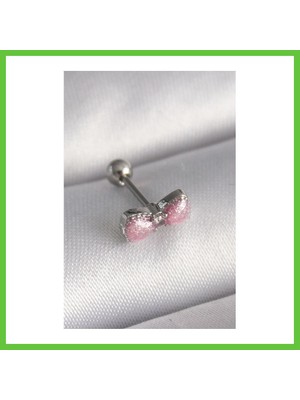 Bezos 316L Çelik Gümüş Renk Pembe Kurdele Zirkon Taş Detay Tragus Piercing Dmc