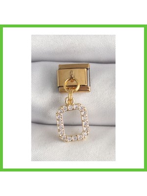 Bezos 316L Çelik Gold Renk Sallantı Kare Zirkon Taşlı Nomination Charm Dmc