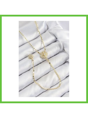 Bezos Pirinç Zirkon Taşlı Ezme Zincirli Madalyon Model Gold Renk Y Kolye Dmc
