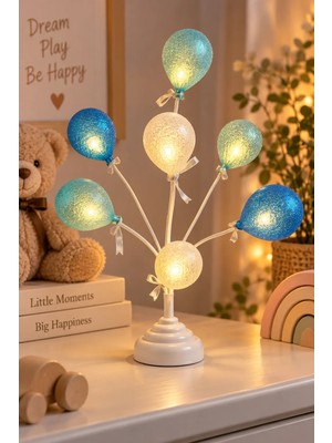 Magicledcorner Balon Ağacı Çocuk Odası Gece Lambası Mavi&beyaz