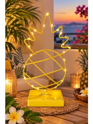 Magicledcorner Peri Ledli Metal Ananas Masa Üstü Dekor