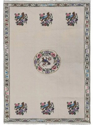 Etnik Bulvar Yün Bej El Dokuması Kilim 167 x 233 cm