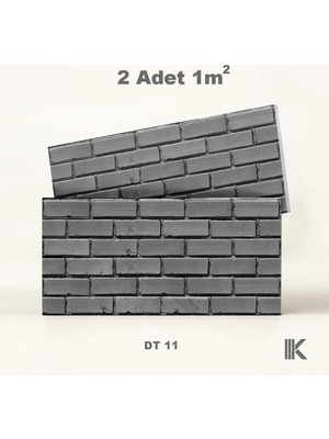 Kumlu Strafor Duvar Paneli Düz Tuğla Desenli 100 × 50 × 2 cm – 12 Adet / 6 M² - DT11 - Gri