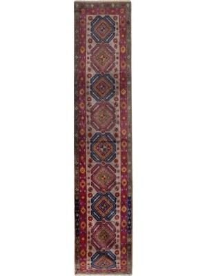 Etnik Bulvar Yün Kırmızı El Dokuması Halı 70 x 335 cm