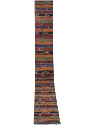 Etnik Bulvar Yün Turuncu El Dokuması Kilim 67 x 592 cm