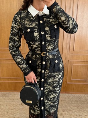 Miss Beyoğlu Dantel Gömlek Elbise - Kemerli Viral Model