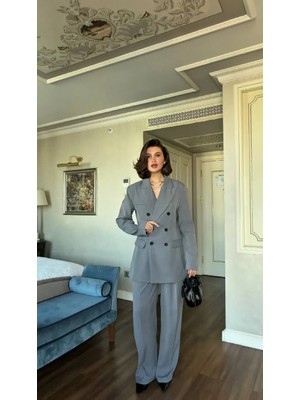Miss Beyoğlu Kruvaze Yaka Blazer Ceket - Klasik Kesim Kadın Takım Ceketi