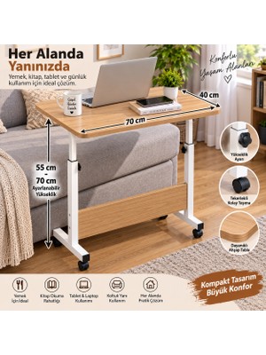 Homedora Ayarlanabilir Yükseklikli Tekerlekli Koltuk Yanı Sehpa – Pratik ve Fonksiyonel Tasarım