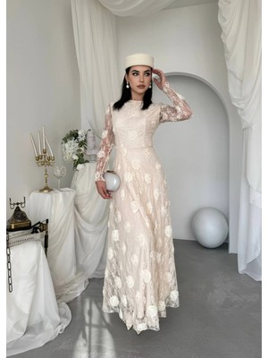 Miss Beyoğlu Gernu Çiçek Detaylı Dantel Elbise – Zarif Abiye & Parti Elbisesi