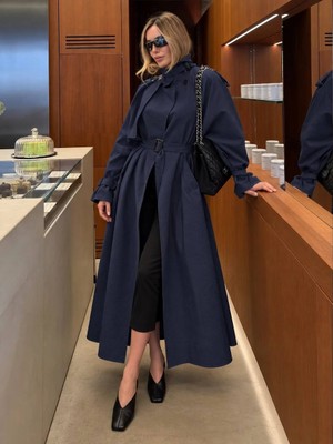 Miss Beyoğlu Kemerli Uzun Trençkot - Oversize Kadın Trench Coat