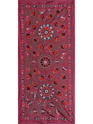 Etnik Bulvar Suzani Belirtilmemiş Kırmızı Masa Örtüsü 93 x 195 cm
