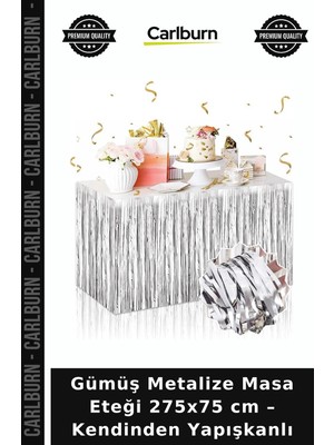 Carlburn Gümüş Metalize Masa Eteği 275X75 cm – Kendinden Yapışkanlı Parti Konsepti Kutlama Aksesuarı Özel Gün