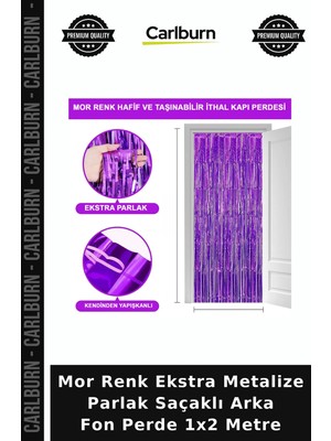 Carlburn Mor Renk Ekstra Metalize Parlak Saçaklı Arka Fon Perde 1x2 Metre Görsel Aksesuar Vitrin Süsü