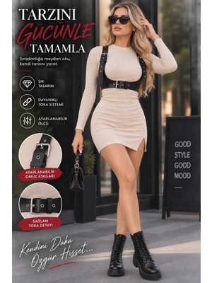 Good Miss Kadın Siyah Suni Deri Harness – Tokalı Ayarlanabilir Göğüs ve Bel Aksesuarı