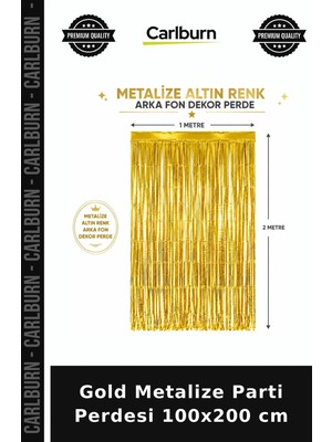 Carlburn Gold Metalize Parti Perdesi 100X200 cm Duvar Dekoru Organizasyon Malzemesi