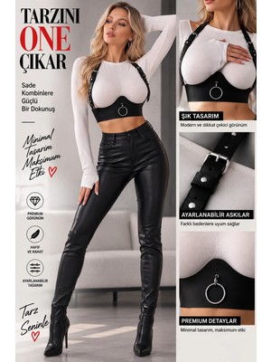 Good Miss Kadın Siyah Suni Deri Harness Göğüs Kemeri – Metal Halka Detaylı Ayarlanabilir Aksesuar