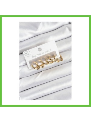 Bezos 316L Çelik Gold Renk Kadın Küpe Seti Dmc