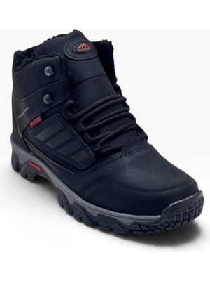 Wanderfull 3022-27 Deri Bağcıklı Fermuarlı Içi Kürklü Outdoor Erkek Bot Siyah Kırmızı 45-47