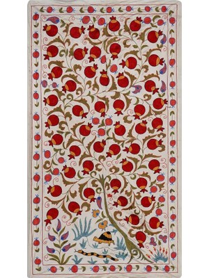Etnik Bulvar Suzani Belirtilmemiş Kırmızı Masa Örtüsü 107 x 187 cm