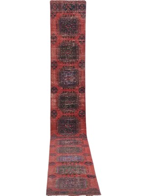 Etnik Bulvar Yün Kırmızı El Dokuma Yolluk 80 x 645 cm