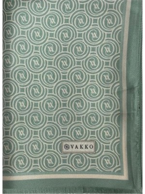 Vakko Tivil Monogram Şal 41407-Açık Yeşil Ekru