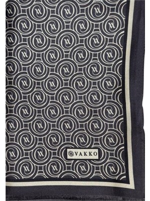 Vakko Tivil Monogram Şal 41407-ANTRASIT Ekru