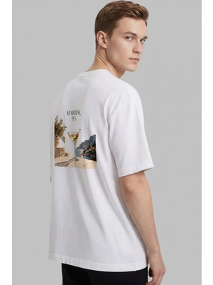 Black Nova Oversize Baskılı Unisex Tişört Martini Pls Beyaz