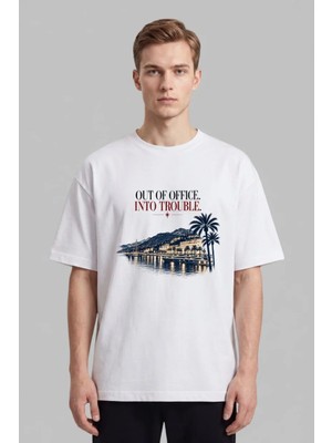 Black Nova Oversize Baskılı Unisex Tişört Out Of Office Beyaz