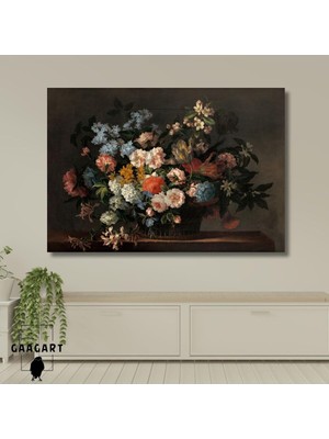 Tr Tekli Yatay Kanvas Duvar Tablosu Soyut Masada Renkli Çiçekler, 60 x 40