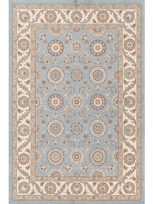 Rugzella Pudra Mavisi Antik Fildişi Oryantal Desenli Klasik Motif Salon Yıkanabilir Halı