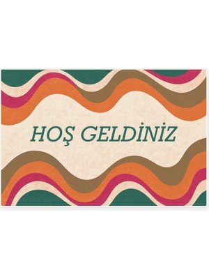Tr Hoş Geldiniz Yazılı Retro Dalga Kapı Paspası, Kaymaz Kauçuk Taban, Makinede Yıkanabilir, D