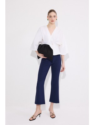 Touche Prive Beli Lastikli Krep Pantolon