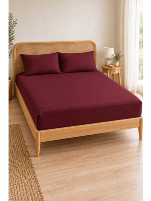 Isessia Çift Kişilik Lastikli Çarşaf Takımı | Yastık Kılıflı | 3 Parça | Çarşaf Seti | Düz Renk Fitted Çarşaf ve Yastık Kılıfı 180 x 200